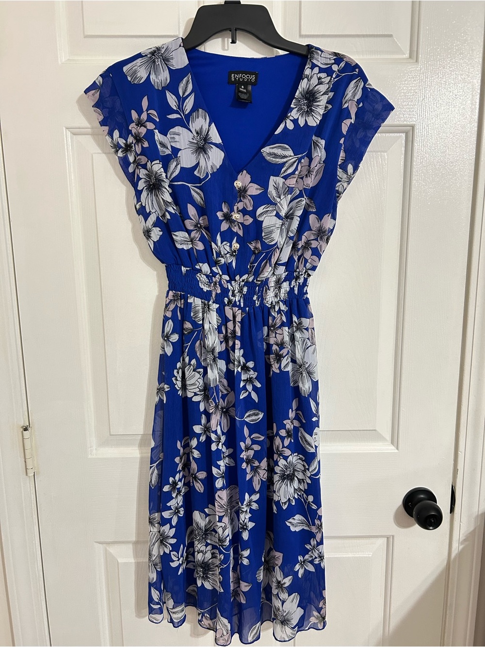 Enfocus Studio Cobalt Blue Floral V-Neck Dress